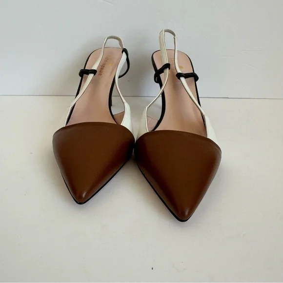 KateSpade Sabina pumps white brown leather with black and clear slingback straps - Picture 13 of 13